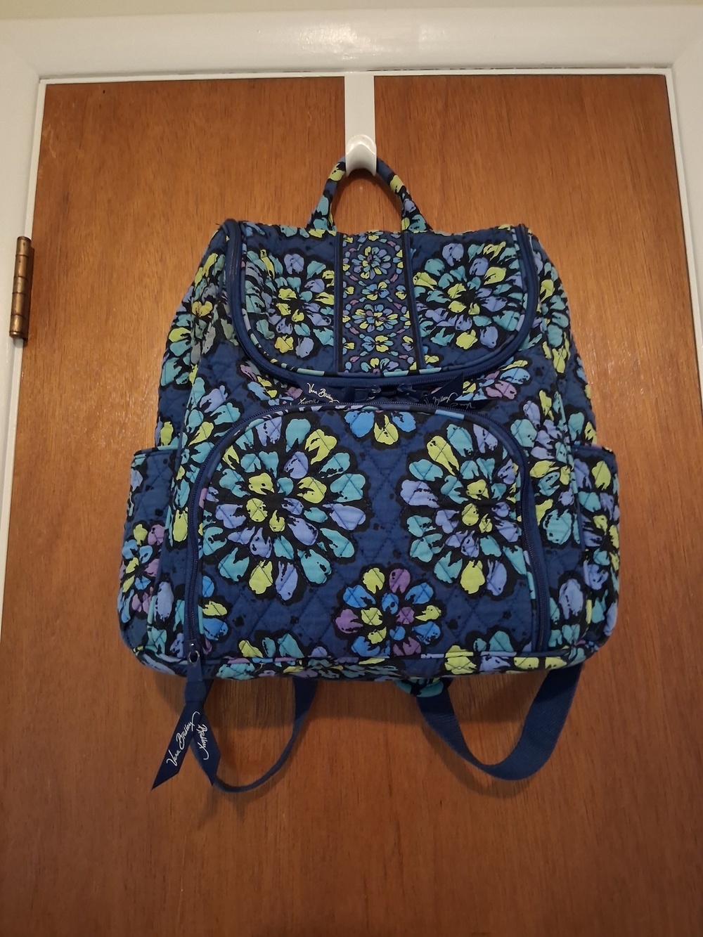 Vera Bradley Navy Quilted Floral Backpack with Blue, Teal & Lime Accents